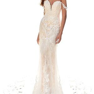 Off shoulder sweetheart neckline mermaid lace wedding dress